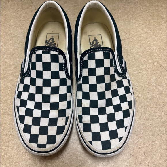 Vans Dark Green and White Checkered Slip-Ons - Picture 1 of 5